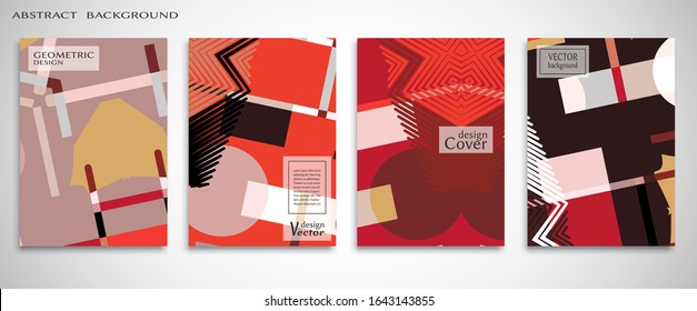 Contemporary abstract art. Colorful geometric background, set of A4 cover.  Header design for flyer, book, info banner frame, title sheet. Modern design. Brochure template layout. Vector illustration