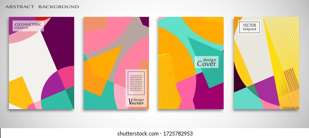 Contemporary abstract art. Colorful geometric background, set of A4 cover.  Header design for flyer, book, info banner frame, title sheet. Modern design. Brochure template layout. Vector illustration