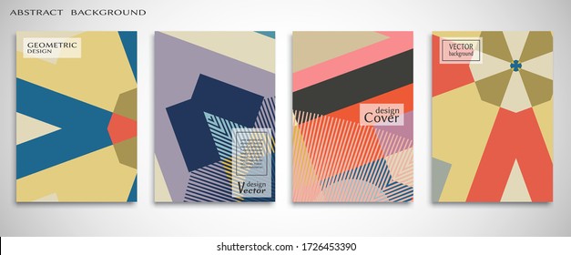Contemporary abstract art. Colorful geometric background, set of A4 cover.  Header design for flyer, book, info banner frame, title sheet. Modern design. Brochure template layout. Vector illustration