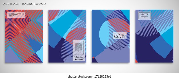 Contemporary abstract art. Colorful geometric background, set of A4 cover.  Header design for flyer, book, info banner frame, title sheet. Modern design. Brochure template layout. Vector illustration