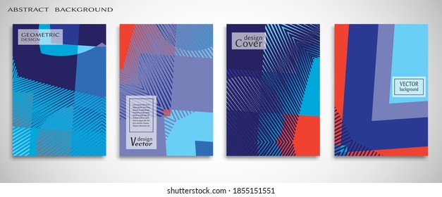 Contemporary abstract art. Colorful geometric background, set of A4 cover.  Header design for flyer, book, info banner frame, title sheet. Modern design. Brochure template layout. Vector illustration