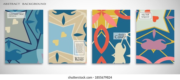 Contemporary abstract art. Colorful geometric background, set of A4 cover.  Header design for flyer, book, info banner frame, title sheet. Modern design. Brochure template layout. Vector illustration