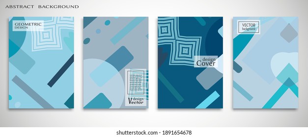 Contemporary abstract art. Colorful geometric background, set of A4 cover.  Header design for flyer, book, info banner frame, title sheet. Modern design. Brochure template layout. Vector illustration