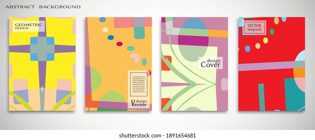 Contemporary abstract art. Colorful geometric background, set of A4 cover.  Header design for flyer, book, info banner frame, title sheet. Modern design. Brochure template layout. Vector illustration