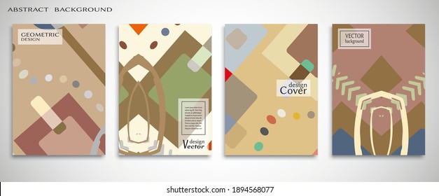 Contemporary abstract art. Colorful geometric background, set of A4 cover.  Header design for flyer, book, info banner frame, title sheet. Modern design. Brochure template layout. Vector illustration