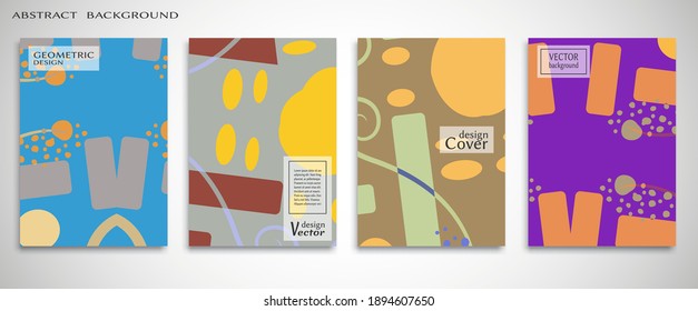 Contemporary abstract art. Colorful geometric background, set of A4 cover.  Header design for flyer, book, info banner frame, title sheet. Modern design. Brochure template layout. Vector illustration