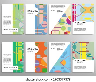 Contemporary abstract art. Colorful geometric background, set of A4 cover.  Header design for flyer, book, info banner frame, title sheet. Modern design. Brochure template layout. Vector illustration