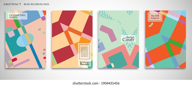 Contemporary abstract art. Colorful geometric background, set of A4 cover.  Header design for flyer, book, info banner frame, title sheet. Modern design. Brochure template layout. Vector illustration