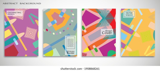 Contemporary abstract art. Colorful geometric background, set of A4 cover.  Header design for flyer, book, info banner frame, title sheet. Modern design. Brochure template layout. Vector illustration