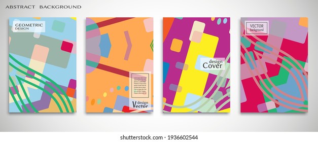 Contemporary abstract art. Colorful geometric background, set of A4 cover.  Header design for flyer, book, info banner frame, title sheet. Modern design. Brochure template layout. Vector illustration