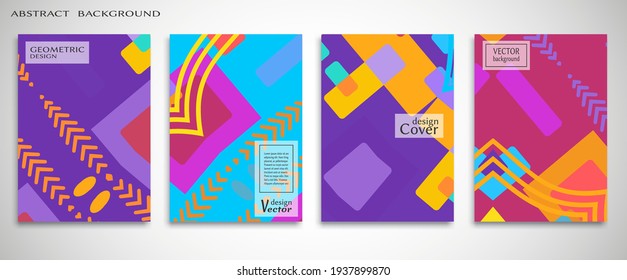 Contemporary abstract art. Colorful geometric background, set of A4 cover.  Header design for flyer, book, info banner frame, title sheet. Modern design. Brochure template layout. Vector illustration