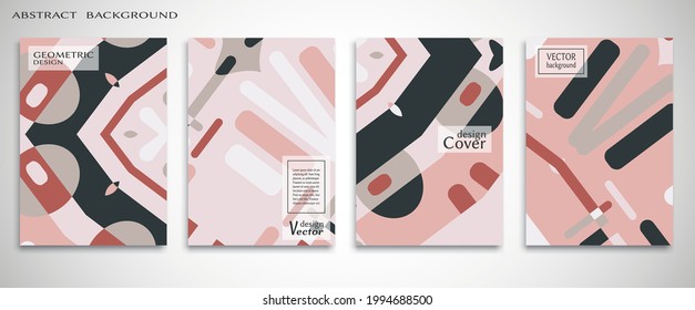 Contemporary abstract art. Colorful geometric background, set of A4 cover.  Header design for flyer, book, info banner frame, title sheet. Modern design. Brochure template layout. Vector illustration