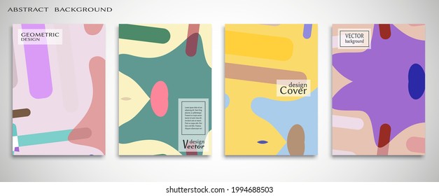 Contemporary abstract art. Colorful geometric background, set of A4 cover.  Header design for flyer, book, info banner frame, title sheet. Modern design. Brochure template layout. Vector illustration
