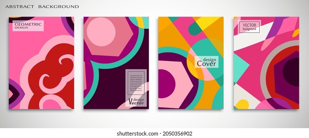 Contemporary abstract art. Colorful geometric background, set of A4 cover.  Header design for flyer, book, info banner frame, title sheet. Modern design. Brochure template layout. Vector illustration