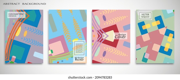 Contemporary abstract art. Colorful geometric background, set of A4 cover.  Header design for flyer, book, info banner frame, title sheet. Modern design. Brochure template layout. Vector illustration