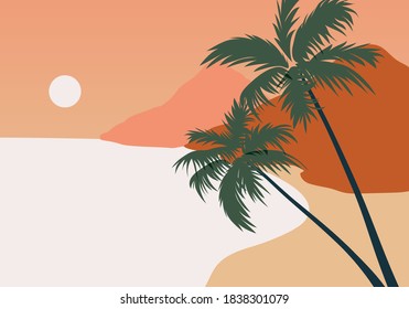 Contemporary abstract art poster. Paper cut abstract & floral collage, landscape scene. Design for social media, wallpapers, postcards, prints, romance.