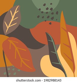 diseño de impresión de arte abstracto contemporáneo con formas onduladas y plantas en colores terrenales ilustraciones vectoriales