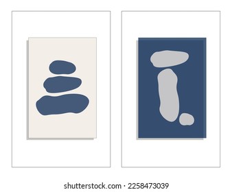 contemporary abstract art; set of different shapes created in blue and beige colors; print wall art; minimal posters for decoration of a different spaces