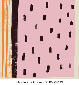 Contemporary abstract artwork, decorative background. Texture hand painted in modern mid-century style. Scandinavian print. Paper poster. 