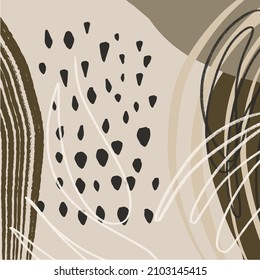 Contemporary abstract artwork, decorative background. Texture hand painted in modern mid-century style. Scandinavian print. Paper poster. 