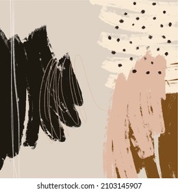 Contemporary abstract artwork, decorative background. Texture hand painted in modern mid-century style. Scandinavian print. Paper poster. 