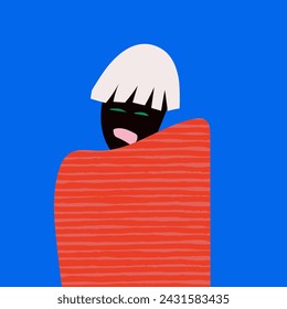 Contemporary abstract artwork. young person wearing red hoodie feeling of being trapped in world that don't understand. Vector illustration in surrealistic art style. Concept of gen Z, social culture.