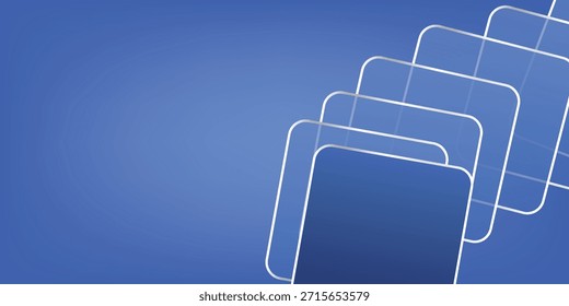 Un fondo abstracto contemporáneo que presenta una serie de cuadrados azules translúcidos y redondeados que se superponen y retroceden en la distancia, lo que sugiere profundidad y sofisticación tecnológica.