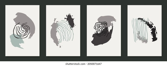 contemporary abstract brush and line wall decor. Modern posters vector illustration