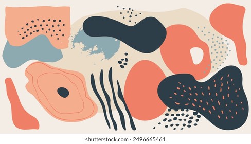 A contemporary abstract composition featuring colorful rounded shapes, depicted in a flat, simple, and minimalist vector illustration style.