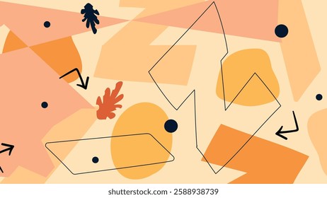Contemporary abstract composition with geometric shapes and artistic elements. Aesthetic modern design in soft pastel colors. Great for backgrounds, wall art, stationery, and digital projects.