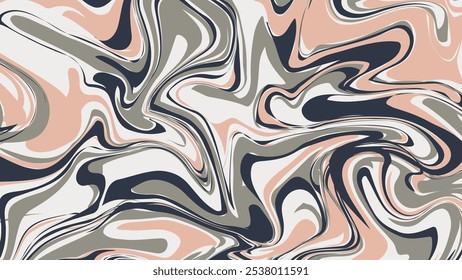 The contemporary abstract design showcases fluid motion with a harmonious mix of peach, gray, and navy colors, perfect for modern decor.