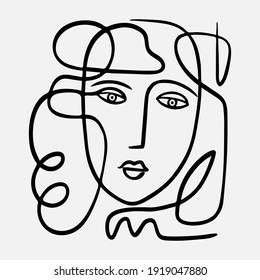 Cara abstracta contemporánea en un estilo de arte de una línea. Ilustración de vectores dibujada a mano en un estilo moderno y moderno. 