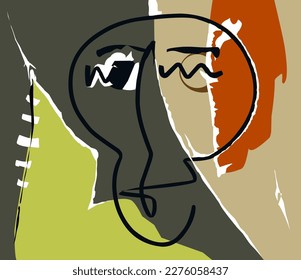 Contemporary abstract face in one line art style
