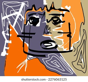 Contemporary abstract face in one line art style