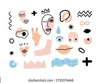 Contemporary abstract female body and face shape.Sketch icon pink black abstract body shapes for concept design. Vector woman concept art for t-shirt design. Vector doodle blob logo. Trendy modern.