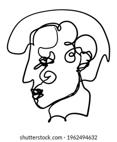 Contemporary abstract female face. Minimalistic elegant woman portrait. Hand drawn vector illustration. Continuous line drawing isolated on white. Modern style element for design, card, prints, decor.