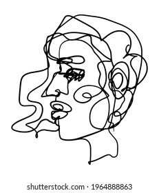 Contemporary abstract female face. Minimalistic elegant woman portrait. Hand drawn vector illustration. Continuous line drawing isolated on white. Modern style element for design, card, prints, decor.