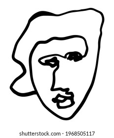 Contemporary abstract female face. Minimalistic elegant woman portrait. Hand drawn vector illustration. Continuous line drawing isolated on white. Modern style element for design, card, prints, decor.