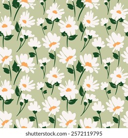 Contemporary Abstract Floral Design. Elegant abstract floral pattern featuring chamomiles and leaves. Ideal for surface design, fabric, paper and etc.