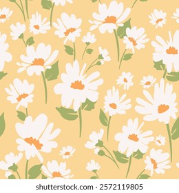 Contemporary Abstract Floral Design. Elegant abstract floral pattern featuring chamomiles and leaves. Ideal for surface design, fabric, paper and etc.