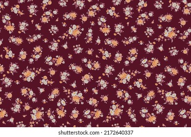 Contemporary abstract floral print with elegant small flowers on lea for digital background and fabric in classic style ,stylized vector template