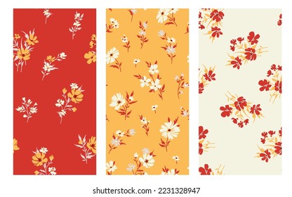 Contemporary abstract floral print with small garden flowers on seasonal beauty for digital background and linen in millefleur style ,ornate vector template