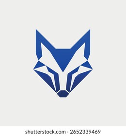 Logotipo contemporáneo y abstracto de la cabeza de zorro en tonos de azul, con un estilo limpio y geométrico. Ideal para tecnología, juegos, ciberseguridad o cualquier marca con visión de futuro.