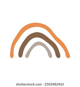 A contemporary abstract illustration of a rainbow in earth tones, featuring shades of orange, brown, and beige.