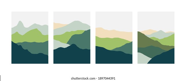 Contemporary abstract landscape backgrounds. Posters mountains boho wall decor, minimal art print. Vector wallpapers