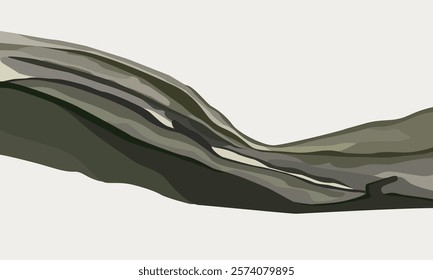 contemporary abstract landscape with layered organic shapes and earthy green tones. Inspired by nature, this design evokes serenity and timeless elegance, suitable for wall art in living rooms, office