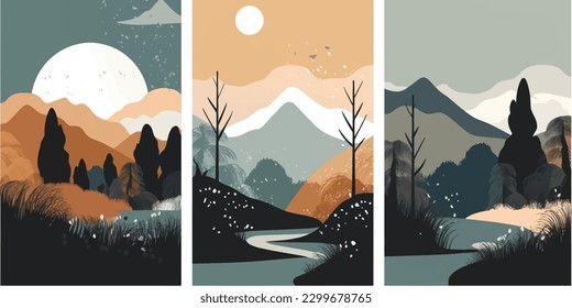 Contemporary Abstract Landscapes  Hand Drawn Minimalist Art Prints