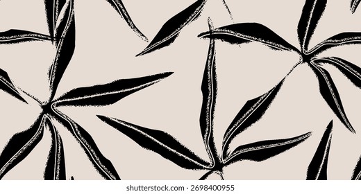 Padrão contínuo de folhas abstratas contemporâneas. Ilustração desenhada à mão com pinceladas de tinta, perfeito para design de tecido moderno, convites e arte digital elegante.