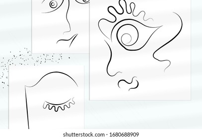 Contemporary abstract man face continuous one line drawing. Modern Wall Art print or poster mock up with shadow overlay. Hand drawn portrait on organic color sports and lines. Artistic card  template.