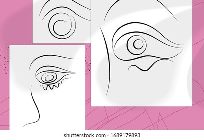 Zeitgenössischer abstrakter Mann Gesicht stetigen eine Linie Zeichnung. Moderne Wall-Kunstdrucke oder Poster mit Schattenüberlagerungen. Handgezeichnetes Portrait auf organischen Farbsportarten und Linien. Vorlage für künstlerische Karten.